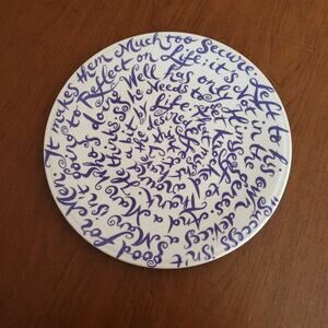 Porceleyne Fles Diskus Plate  Royal Delft  round platter Circle of blue words